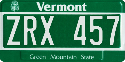 VT license plate ZRX457