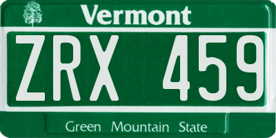 VT license plate ZRX459