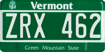 VT license plate ZRX462
