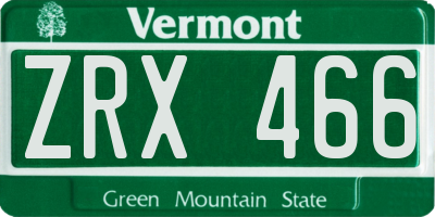 VT license plate ZRX466