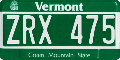 VT license plate ZRX475