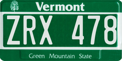 VT license plate ZRX478