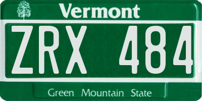 VT license plate ZRX484