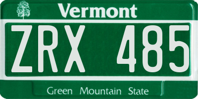 VT license plate ZRX485