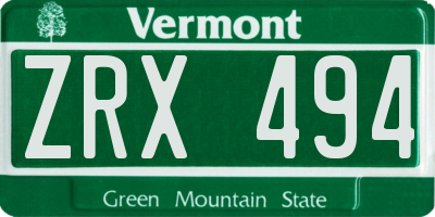 VT license plate ZRX494