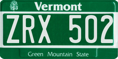 VT license plate ZRX502