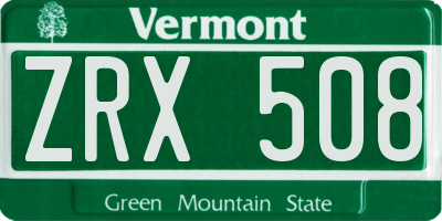 VT license plate ZRX508