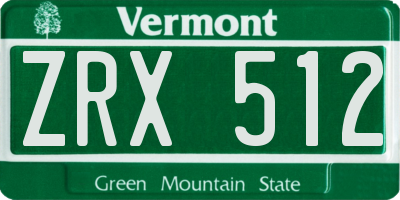 VT license plate ZRX512