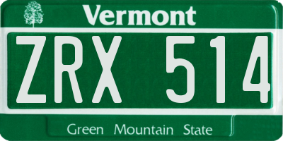 VT license plate ZRX514