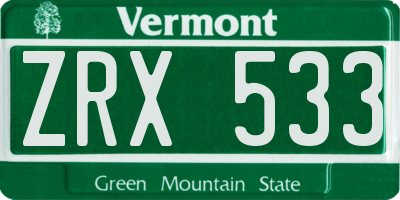 VT license plate ZRX533