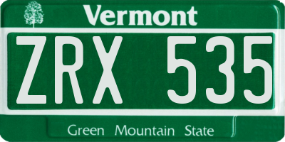 VT license plate ZRX535