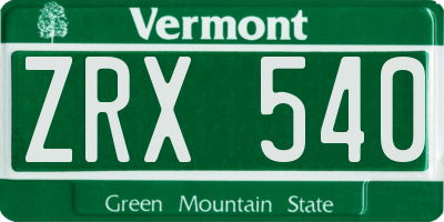 VT license plate ZRX540