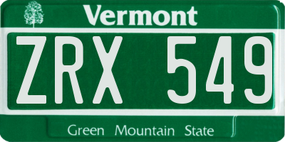 VT license plate ZRX549