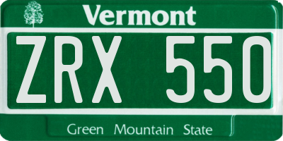 VT license plate ZRX550