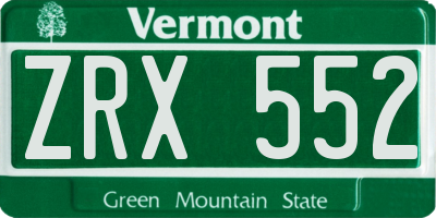 VT license plate ZRX552