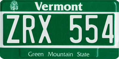 VT license plate ZRX554