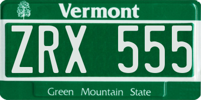 VT license plate ZRX555