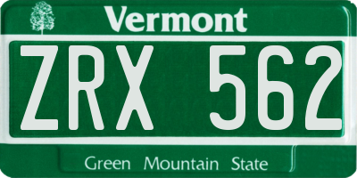VT license plate ZRX562