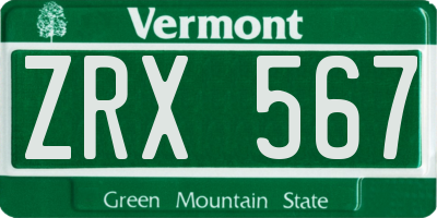 VT license plate ZRX567
