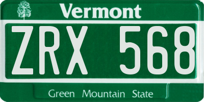 VT license plate ZRX568