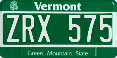 VT license plate ZRX575