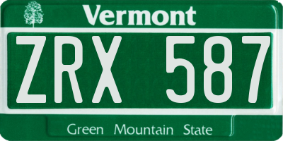 VT license plate ZRX587