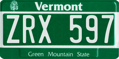 VT license plate ZRX597