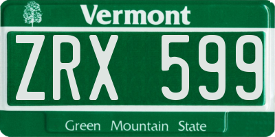 VT license plate ZRX599