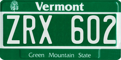 VT license plate ZRX602
