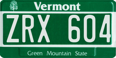 VT license plate ZRX604