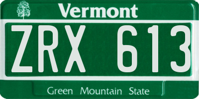 VT license plate ZRX613