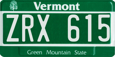 VT license plate ZRX615