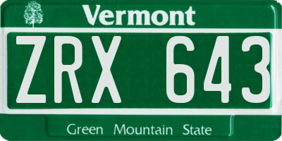 VT license plate ZRX643