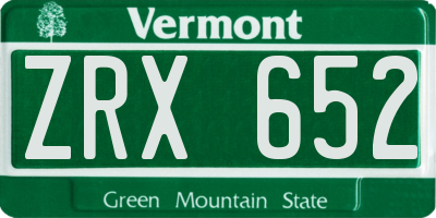 VT license plate ZRX652