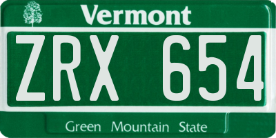 VT license plate ZRX654