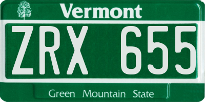 VT license plate ZRX655