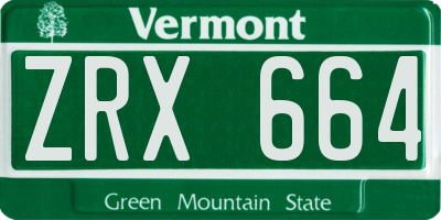 VT license plate ZRX664