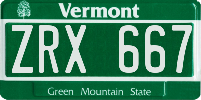 VT license plate ZRX667
