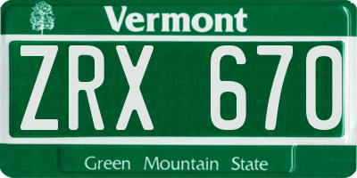 VT license plate ZRX670