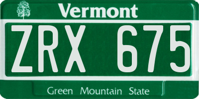 VT license plate ZRX675