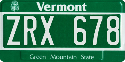 VT license plate ZRX678