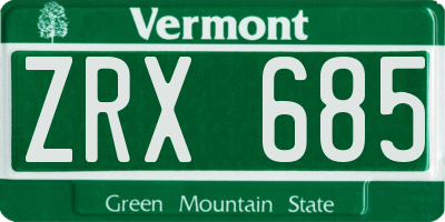 VT license plate ZRX685
