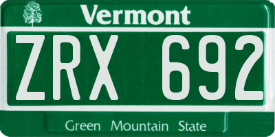 VT license plate ZRX692