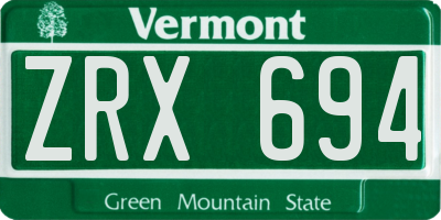 VT license plate ZRX694