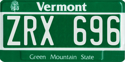 VT license plate ZRX696