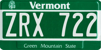 VT license plate ZRX722