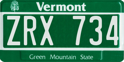 VT license plate ZRX734