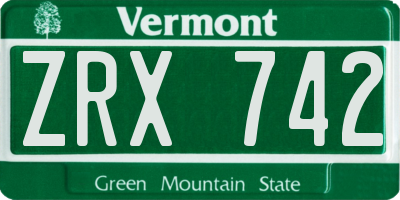 VT license plate ZRX742