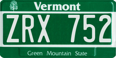 VT license plate ZRX752