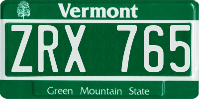 VT license plate ZRX765
